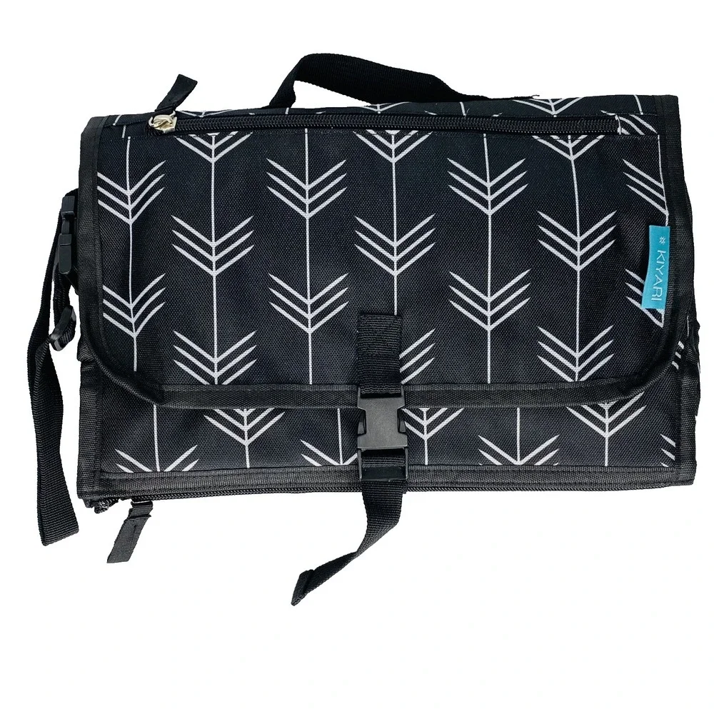 Kiyari Portable Diaper Changing Pad w/ Head Pillow Travel Organizer Black White